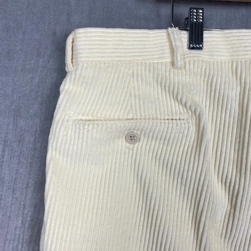 Vtg Lands End Corduroy Trousers Mens 44x26 Cream Made in USA Heritage Ivy Preppy